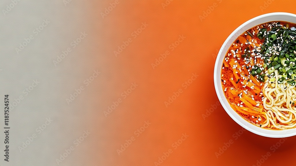 An aerial photo of a ramen bowl filled with carrots, green onions, sesame seeds, and miso soup An aerial photo of a ramen bowl filled with carrots, green onions, sesame seeds, and miso soup