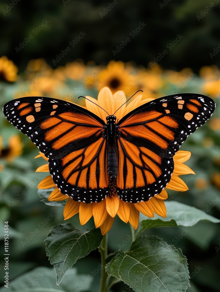 Fototapeta premium Monarch butterfly on a sunflower