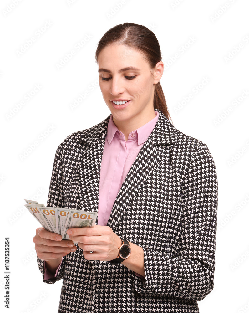 Banker with dollar banknotes on white background Banker with dollar banknotes on white background