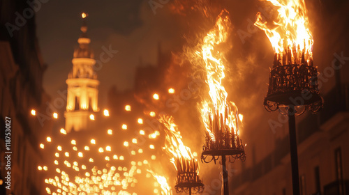 Procesión de nazarenos en semana santa en el sur de españa como Andalucia o Murcia Sevilla
