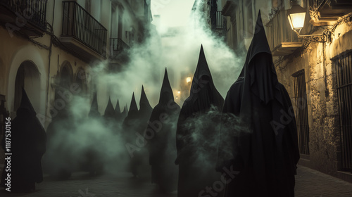 Procesión de nazarenos en semana santa en el sur de españa como Andalucia o Murcia Sevilla