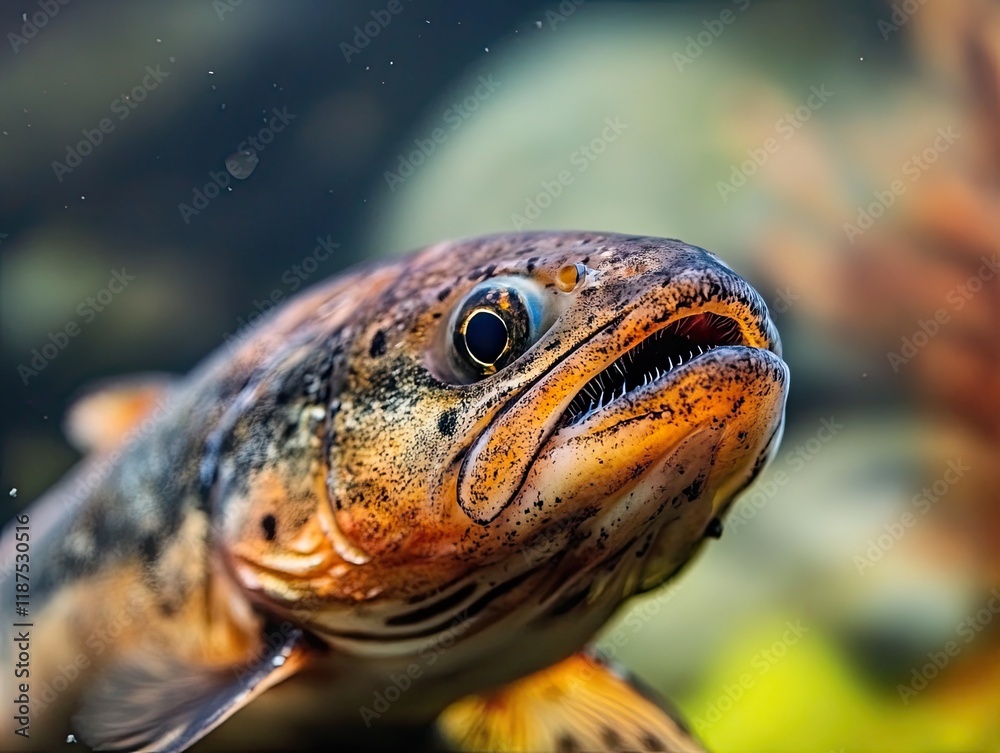 Close-up of a fish in an aquarium, underwater scene. Close-up of a fish in an aquarium, underwater scene.
