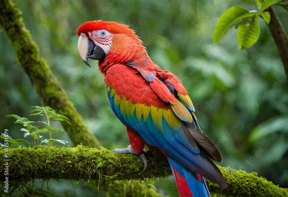 Obraz premium Vibrant Scarlet Macaw in a Tropical Jungle