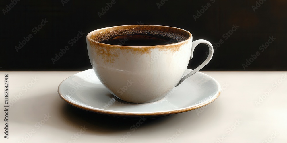 Classic coffee cup with a saucer, capturing beverage and morning routine Classic coffee cup with a saucer, capturing beverage and morning routine