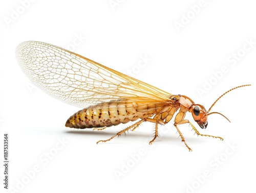 Close-up of a termite alate on white background.  Educational nature use. photo