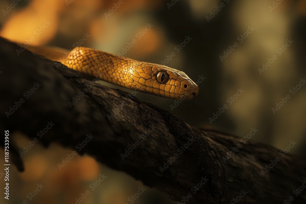 Snake coiled on a branch, yellow tree python, reptile, close-up of reptiles Snake coiled on a branch, yellow tree python, reptile, close-up of reptiles