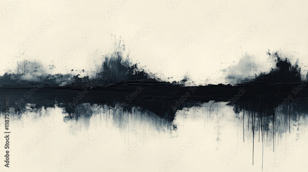 Fototapeta premium Minimalist abstract artwork with a single bold stripe of black over a white background for a striking visual