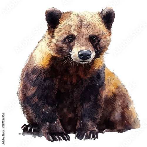 A watercolor vector painting of a Wolverine, isolated on a white background. Wolverine vector.

