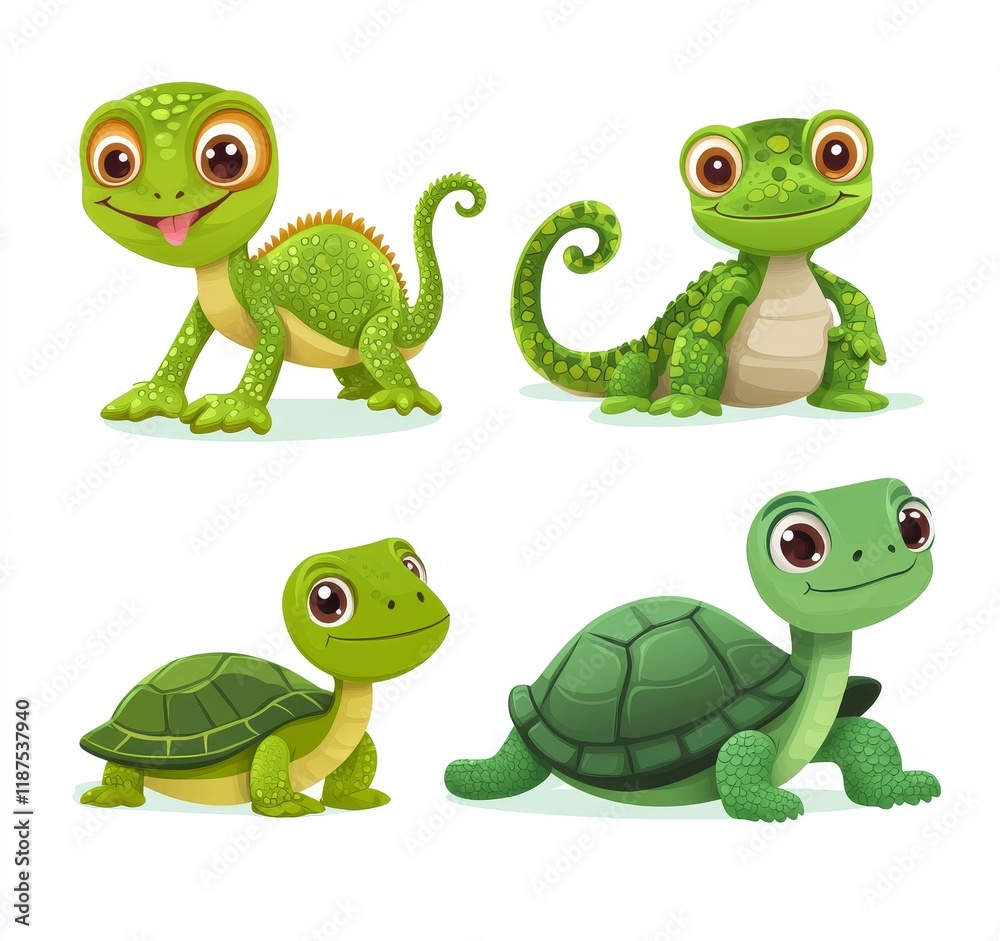 Fototapeta premium Cartoon Reptile Parent and Baby Collection