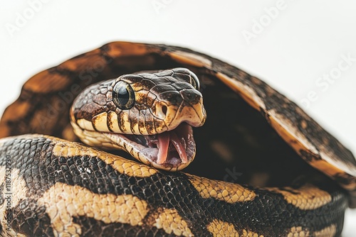 Close-up of a Vipera latastei snake baby alongside its egg photo