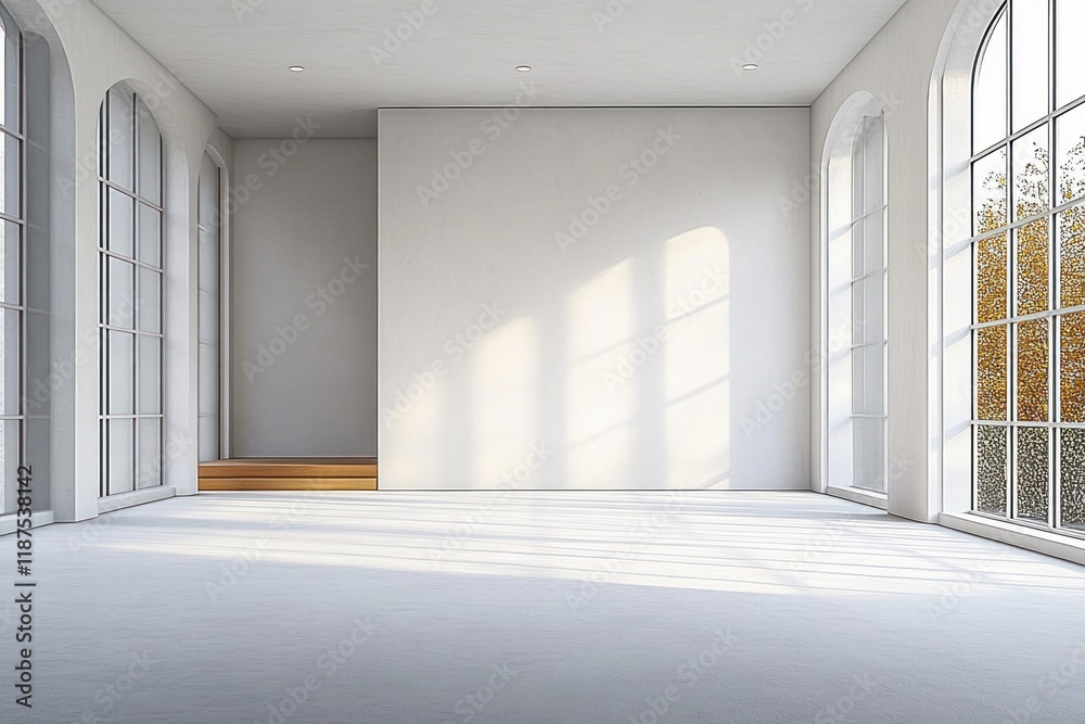 Minimalistic Scandinavian Interior Space with Large Blank Wall and Natural Light