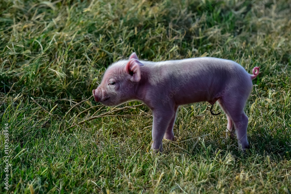 Piglet newborn baby, in farm landscape. Piglet newborn baby, in farm landscape.