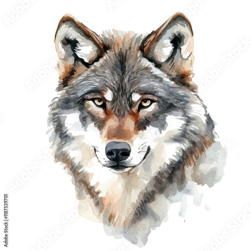 A watercolor vector painting of a Wolf, isolated on a white background. Wolf vector.


