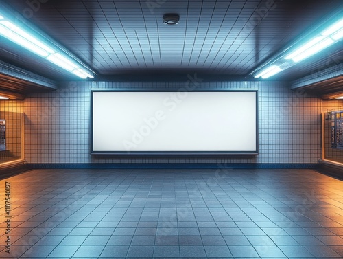 Minimalist Subway Station Scene Blank Billboard Indoor photo