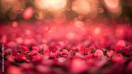 Wallpaper Mural Scattered red petals on ground, bokeh background, sunlight. Torontodigital.ca