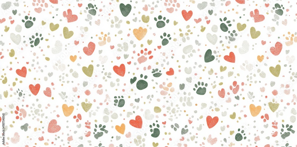 Seamlessly repeating hearts and paws in a cute background pattern Seamlessly repeating hearts and paws in a cute background pattern