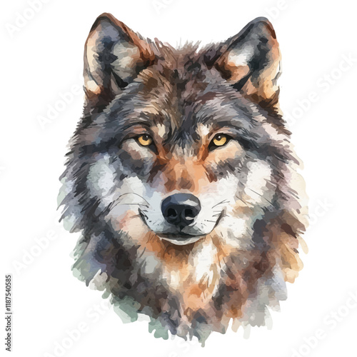 A watercolor vector painting of a Wolf, isolated on a white background. Wolf vector.

