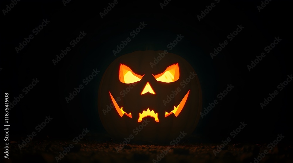 Fototapeta premium Menacing Jack-o'-lantern Glowing in the Dark: A Halloween Image