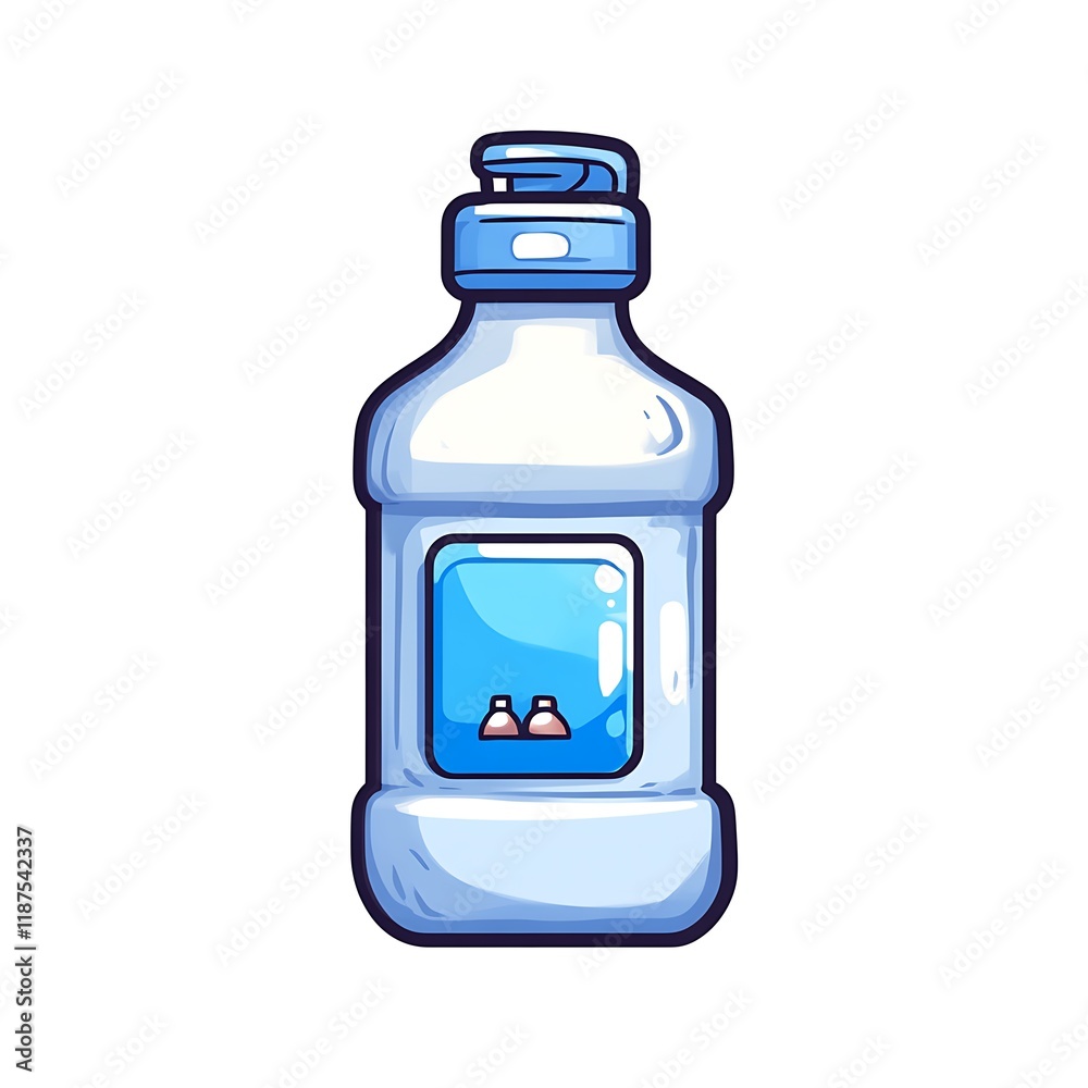 Cartoon Mouthwash Bottle: A Cheerful, Blue-Toned Illustration Cartoon Mouthwash Bottle: A Cheerful, Blue-Toned Illustration