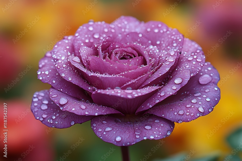 A Purple Rose Covered in Dew Drops A Purple Rose Covered in Dew Drops