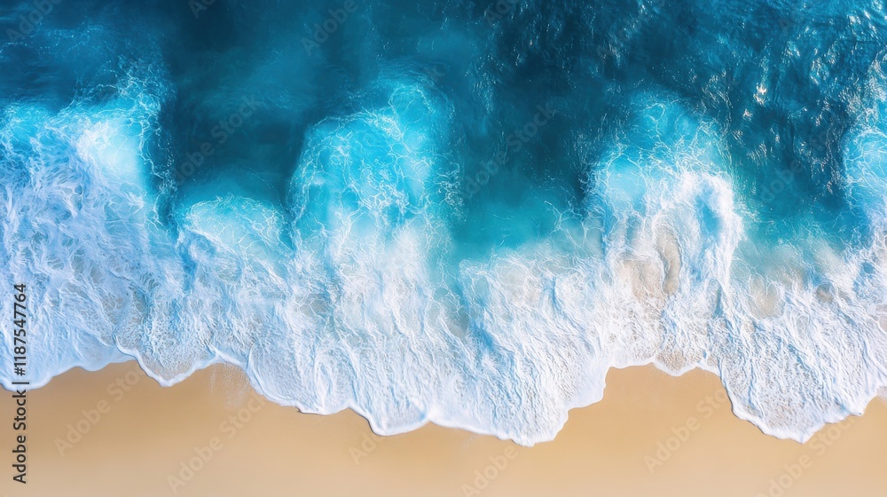 Aerial view of ocean waves on white sand beach Aerial view of ocean waves on white sand beach