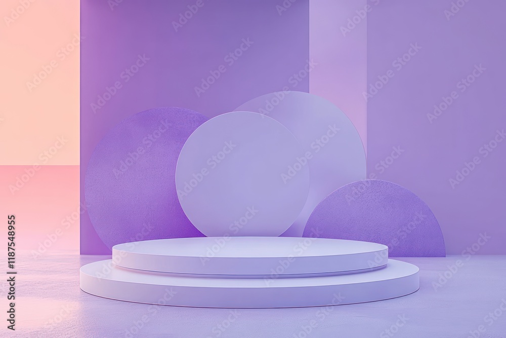 Minimalist Product Display Scene with Geometric Podium and Abstract Background in Lavender Color Minimalist Product Display Scene with Geometric Podium and Abstract Background in Lavender Color