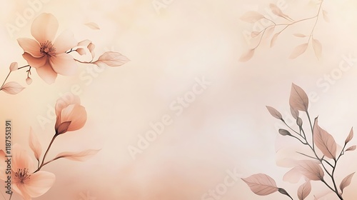 Delicate Peach Blossoms and Leaves on Soft Background