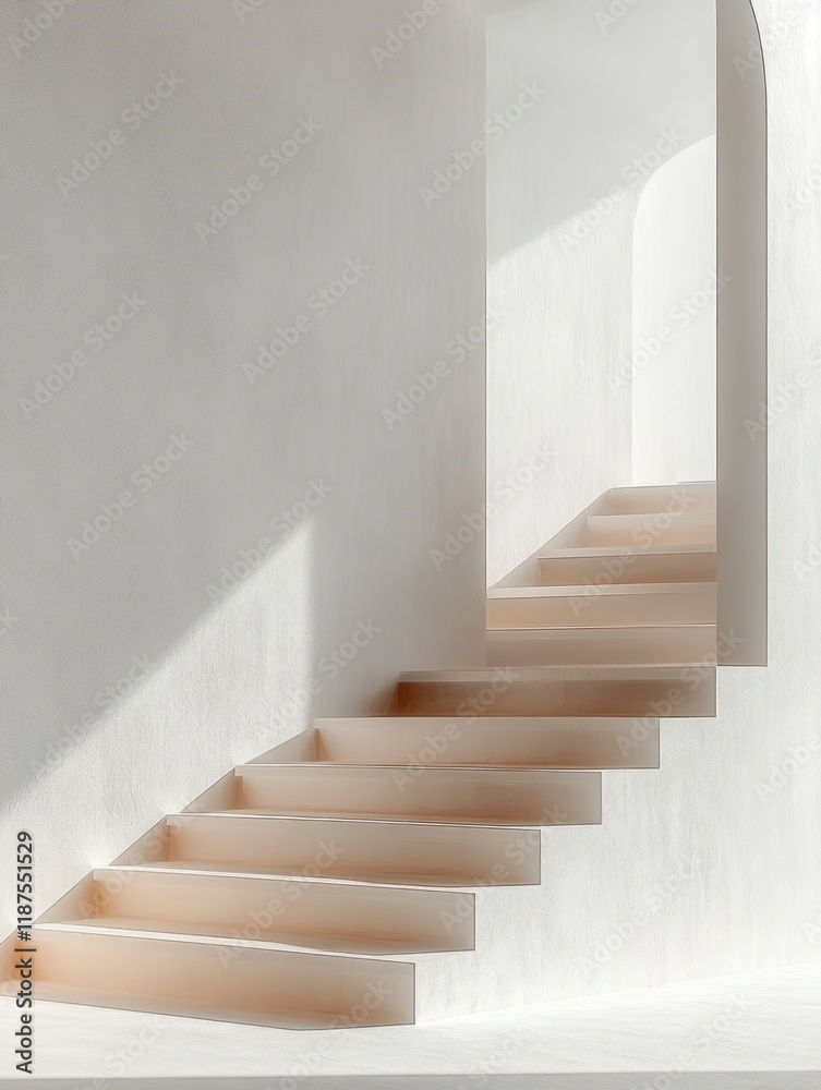 Fototapeta premium Minimalist Architectural Scene with White Stairs and Dramatic Lighting for Product Presentation