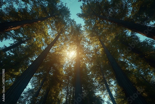 Majestic Redwood Trees Reaching Towards Sunlight photo