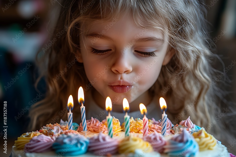 Little Girl Blowing Out Birthday Cake Candles Little Girl Blowing Out Birthday Cake Candles
