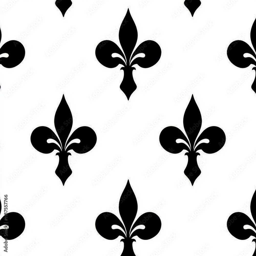 Obraz premium The design features a French Damask background with a black Fleur de lis pattern superimposed on white