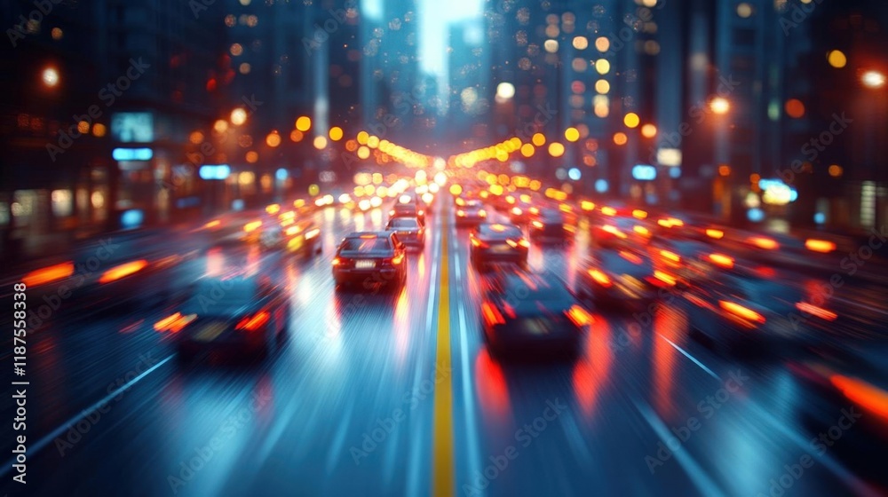 Dynamic City Traffic at Night with Rain and Blurred Lights Dynamic City Traffic at Night with Rain and Blurred Lights