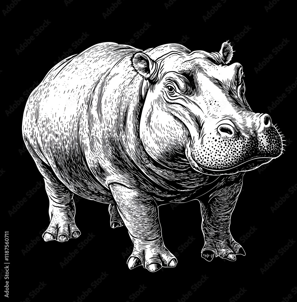 Fototapeta premium hand drawn style, hippopotamus isolated on white