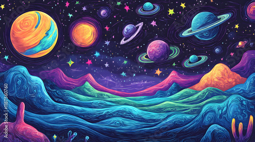 planet stars view doodle art
