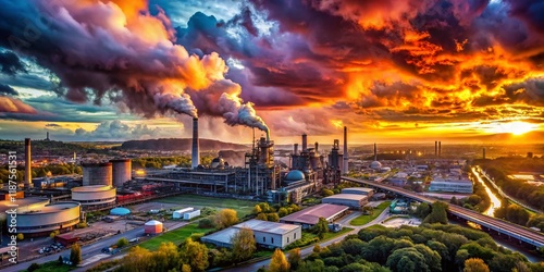 Aachen Eilendorf Knopp: Double Exposure Industrial Landscape - Dramatic Sky & Factory photo