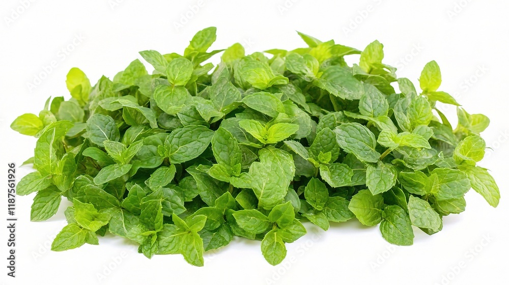 Fresh Mint Leaves Isolated on a White Background with Bright Green Color Fresh Mint Leaves Isolated on a White Background with Bright Green Color