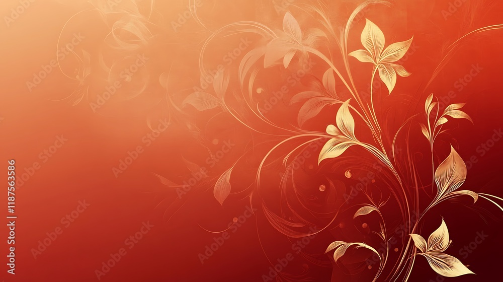 Elegant Gold Floral Design On Red Background Elegant Gold Floral Design On Red Background