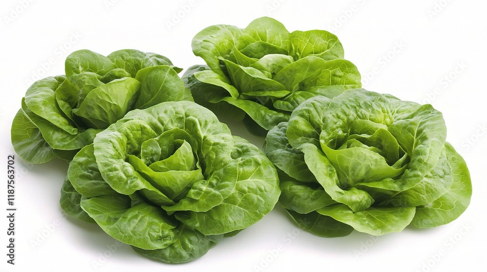 Fototapeta premium Fresh Green Lettuce Leaves Isolated on White Background for Salads