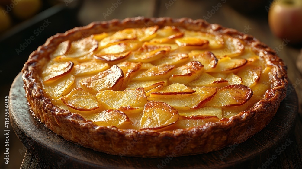Top view of fresh apple pie in a white bakery bag with crust and filling Top view of fresh apple pie in a white bakery bag with crust and filling