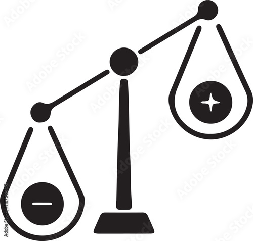 An illustration of an icon of a scale with plus and minus signs, but the weight is negative silhouette