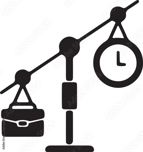 An illustration of an icon of a scale with a bag heavier than time silhouette photo