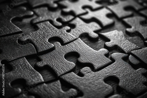 Abstract Black and White Jigsaw Puzzle Pieces with Strong Contrast and Texture photo