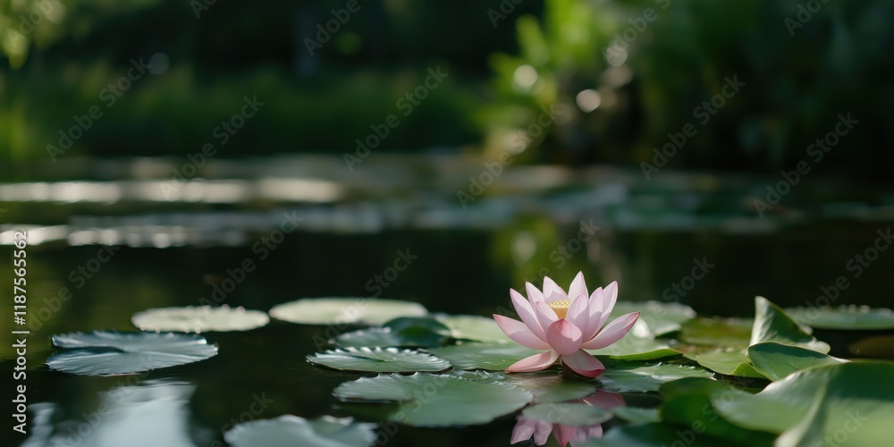 A beautiful lotus flower elegantly blooms on the surface of serene water, symbolizing purity and tranquility amidst lush greenery in a peaceful natural setting. A beautiful lotus flower elegantly blooms on the surface of serene water, symbolizing purity and tranquility amidst lush greenery in a peaceful natural setting.