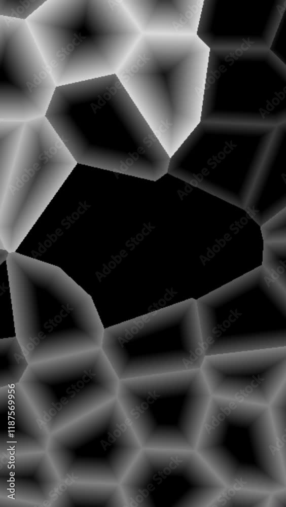 Realistic abstract looping animation shining polygonal mosaic cubes pattern. black and white glass crystal.