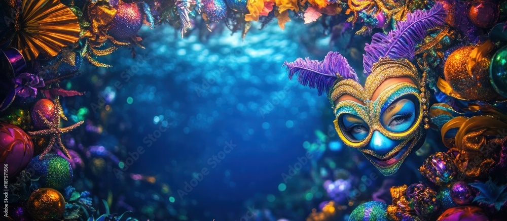 Fototapeta premium Stunning vibrant and surreal underwater fantasy landscape featuring a lush coral reef teeming with colorful marine life and whimsical elements