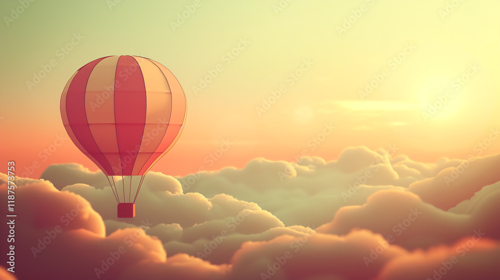 Serene Hot Air Balloon Voyage at Sunrise with Vibrant Sky and Clouds Illustration Serene Hot Air Balloon Voyage at Sunrise with Vibrant Sky and Clouds Illustration