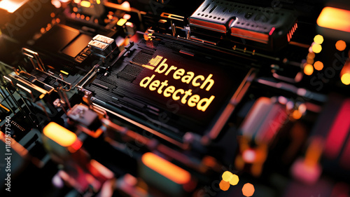 Enterprise Cyber Breach Alert. Network of devices, 