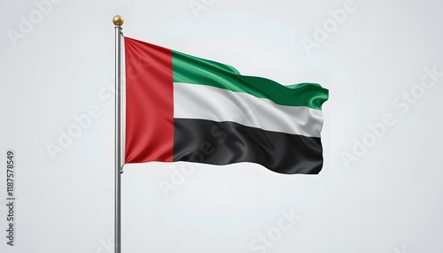 United Arab Emirates flag blowing in the wind on a flagpole
