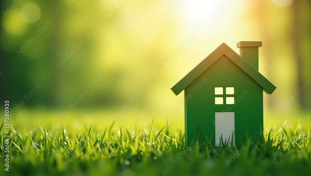 Green House Model in Lush Grassy Field Green House Model in Lush Grassy Field