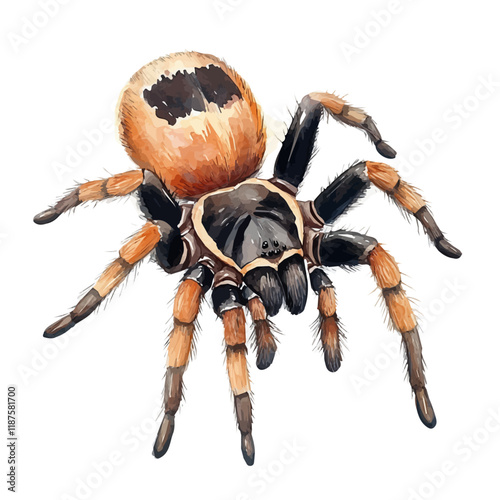 A watercolor vector painting of a Tarantula, isolated on a white background. Tarantula vector.

